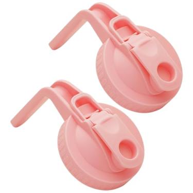 Imagem de 2 peças de frasco de vidro de boca larga com tampa de bico hermético com alça, transforma seu pote de vidro em jarra, tampa flip durável sem BPA, fácil de limpar, ajuste para potes de conserva (rosa