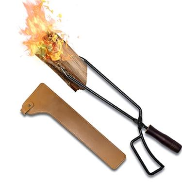 Imagem de Pinça de carvão, pinça de lareira, pinça de lenha, pegador de troncos de aço inoxidável, para fogueiras internas e externas, ferramentas de cozinha ao ar livre, para fogão a lenha de carvão