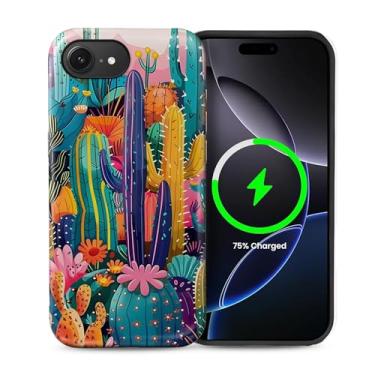 Imagem de ZHEGAILIAN Capa compatível com iPhone 16e, [compatível com MagSafe], capa rígida híbrida de 2 camadas para meninas, meninos, mulheres, homens, capa de telefone com design vibrante e colorido de cactos