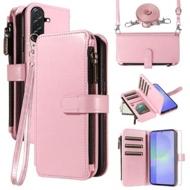Imagem de Asuwish Capa de celular para Samsung Galaxy A36 5G com protetor de tela de vidro temperado e cordão com zíper, porta-cartões, suporte para celular, acessórios A 36 36A LTE SM-A366U feminino masculino