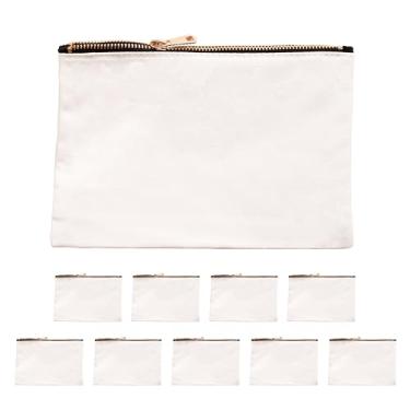 Imagem de ModParty Bolsas de cosméticos de lona – Conjunto de 10 – 21,6 cm x 15,2 cm Bolsas de maquiagem com zíper – Tela em branco para presente personalizado – Bolsas de Higiene Pessoal de Viagem por Atacado