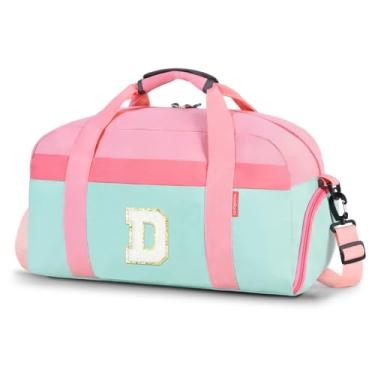 Imagem de WOOMADA Bolsa infantil para meninos ou meninas, bolsa noturna infantil com compartimento para sapatos e bolso molhado, ideal para esportes, viagens, Rosa, verde, D