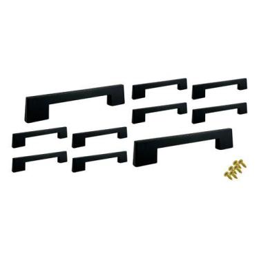Imagem de Kit 10 Puxador 128mm Móveis Gaveta Porta Armário Roupeiro - Preto - Al