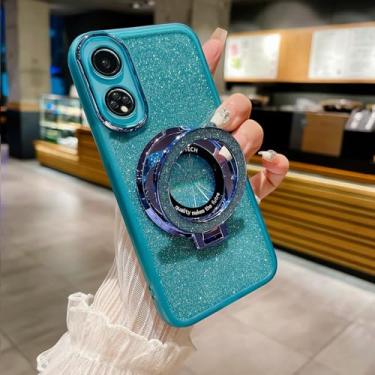 Imagem de HAONANDE Capa com glitter magnético para Honor X7, capa de telefone transparente para mulheres e meninas, capa transparente com protetor de câmera azul