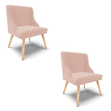 Imagem de Kit 02 Cadeiras De Jantar Liz Veludo Rosê Pés Palito Natural D03 - D'rossi