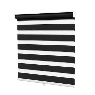 Imagem de CLAIREHAN Persianas Zebra Roller Shades, Persianas modernas de enrolar de camada dupla, persianas horizontais para quarto, (altura máxima 183 cm, cor preta, L 96 cm)