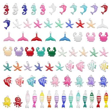 Imagem de Julie Wang Pingentes de aço inoxidável esmaltados com tema do oceano, cavalo marinho, estrela do mar, pingente de cauda de sereia formas aleatórias para pulseira, colar, brinco, acessório de