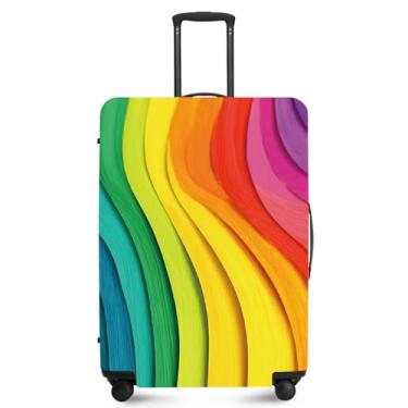 Imagem de ANNA QUEEN Capa protetora de mala de viagem antiarranhões, capa de bolsa extensível, lavável e durável de poliéster, Arco-íris vertical, M(fits 24-26Inch suitcase)
