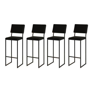 Imagem de Kit 4 Banquetas Com Encosto Industrial E Moderna Nina Preto E Corino Preto