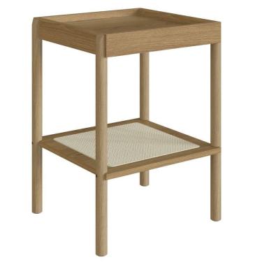 Imagem de Mesa Lateral Apoio Oslo Artesano 43 Cm (largura) Mdp Hanover Palha Sintética Bege Pé Madeira Maciça