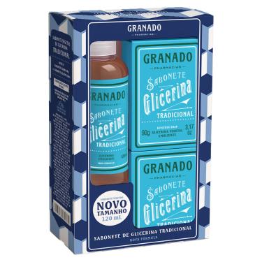 Imagem de Kit Granado Glicerina Tradicional 1 Sabonete Liquído 120ml + 2 Sabonetes em Barra 90g cada