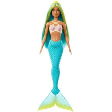 Imagem de Barbie Fantasia Boneca Sereia Com Cabelo Colorido - Mattel, Verde, Azu