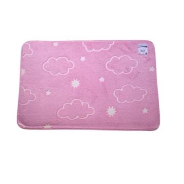 Imagem de Tapete Infantil Brilha no Escuro. Divertido, Antiderrapante, Pelúcia. Ideal p/Quarto de Criança (Rosa Nuvem)