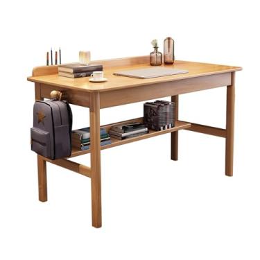 Imagem de Yadlan Mesa infantil com gavetas de prateleiras de livros em bordo, mesa de estudo com gavetas em ambos os lados, mesa de estudo infantil com compartimento para caneta e prateleira inferior para