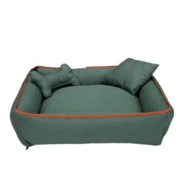 Imagem de Cama para Pets 80x80 com Zíper Removível | Tecido Suave e Enchimento Confortável para Cães e Gatos (80 Aconchego Verde)
