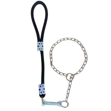 Imagem de Guia para Cachorros，Adequado para CãEs de RaçAs MéDias a Grandes，Equipado com uma Corda de 14 Mm, Mola Amortecedora e Corrente de Elos Retos，Adequado para Caminhadas(Preto)