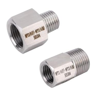 Imagem de 2 Adaptadores Angulares Macho e Fêmea de 1/4" para 3/8" e de 3/8" para 1/4", Aço Inoxidável com Rosca Completa Torneiras Cozinha Casa Banho Ligações Máquinas Gelo Outros Equipamentos