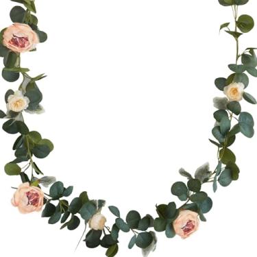 Imagem de Bairdish 2 peças de guirlanda de flores artificiais rosa escuro - videira de peônia falsa de seda com folhas, flores sintéticas decorativas para decoração de casa sala de estar, casamento, festa de