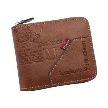 Imagem de Carteira Masculina Curta De Couro PU Com Zíper Para Moedas E Cartões -