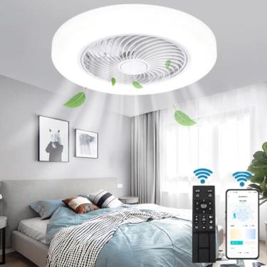 Imagem de BESKETIE Ventiladores de teto sem lâminas com luzes, ventilador de teto moderno de 50,8 cm com luz e controle remoto, ventilador de teto LED com regulável inteligente com velocidade de vento de 6