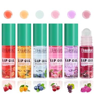 Imagem de Dulele Conjunto de 6 peças de óleo de brilho labial, conjunto de brilho labial com sabor de frutas, protetor labial hidratante transparente para lábios secos e nutritivos