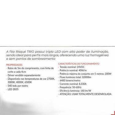 Imagem de Fita Led Risque Trio 40W 4000K 5 Metros 24V Ip20 540 Leds/M