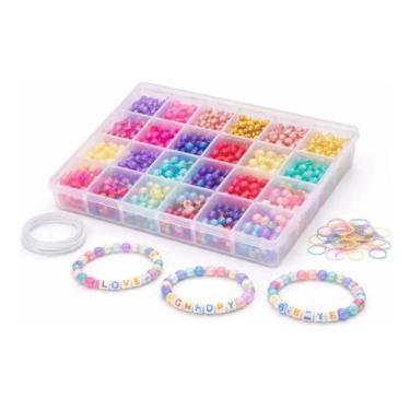 Imagem de Kit Miçangas Infantil Fazer Pulseiras Bijuterias Crianças - UNITOYS