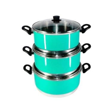 Imagem de Jogo Panelas Grande (jogão) Verde Água Alumínio 3 Peças - Continental