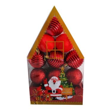 Imagem de Kit 12 Enfeites Bolinhas De Natal Vermelha Casinha Bolas Top