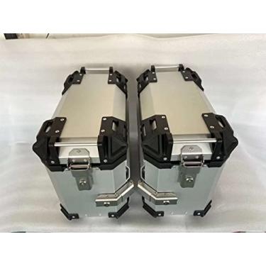 Imagem de WEHOX Caixa de armazenamento para motocicleta Caixa de liga de alumínio Caixa superior 38L Universal Motocicleta Caixa lateral e suportes para HONDA CB400X CB500X (prata, HONDA CB500X)