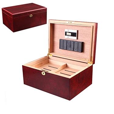 Imagem de Cedar Umidificador de Charutos Caixa de Armazenamento de Charutos Grande Capacidade com Umidificador e Higrômetro Acessórios para Charutos Serve em 100 Charutos - Ótimo Presente para Homens