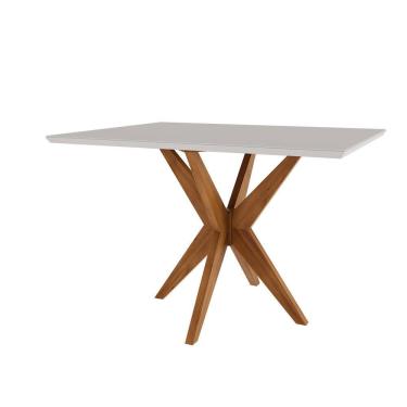 Imagem de Mesa para Sala de Jantar 120x90 cm em Madeira Maciça com Tampo de Vidro Donna Marrom/Off White Nesher