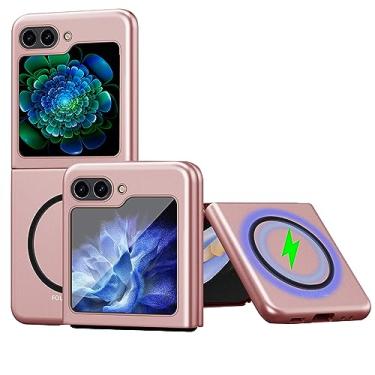 Imagem de Ysnzaq Capa magnética para Samsung Galaxy Z Flip5, [compatível com carregamento sem fio] Capa de telefone para Samsung Galaxy Z Flip5 CX ouro rosa