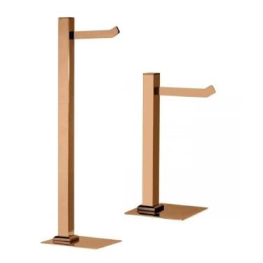 Imagem de Kit Papeleira de Chão com Porta Toalha de Bancada Rosé Gold