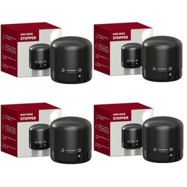 Imagem de VJIAIEO - Pacote com 4 mini rolhas de silicone para garrafas de vinho, seladoras de vinho, reutilizáveis, tampas de rolha de vinho, seladora à prova de vazamento, preta
