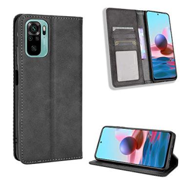 Imagem de Kukoufey Capa para Xiaomi Poco M5S capa de couro, capa para Xiaomi Redmi Note 10S, capa para Xiaomi Redmi Note 10 4G M2101K7AG M2101K7AI M2101K7BG Capa flip de couro PU preta