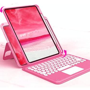 Imagem de Capa para teclado vertical iPad Air 4ª geração 10,9" com teclado colorido bonito magnético transparente capa traseira removível BT Touch Keyboard para iPad 11,9" (iPadAir4, roxo)