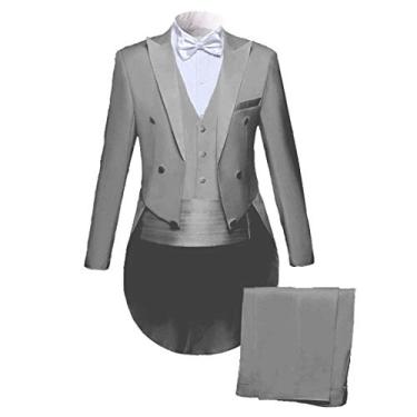 Imagem de Sxfashbrd Blazer masculino de 3 peças, casaco formal slim fit, smoking, cauda longa, casacos de festa, agasalhos, Cinza, 4G