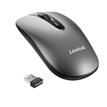 Imagem de Mouse sem fio para computador, mouse LeadsaiL 2.4G fino sem fio, menos ruído, mouse óptico ergonômico portátil móvel com nano receptor, mouse USB para laptop, desktop, MacBook (cinza)