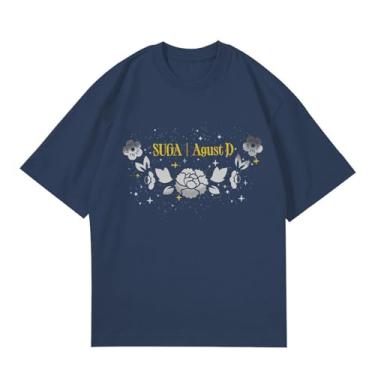 Imagem de Camiseta Su-ga Solo Agust D, camisetas soltas k-pop unissex com suporte de mercadoria estampadas camisetas de algodão, Azul, XXG