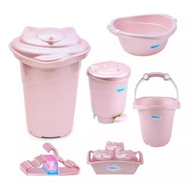 Imagem de Kit Cesto Roupa De Bebê Plastibaby com Bacia + Balde + Lixeira + Organ