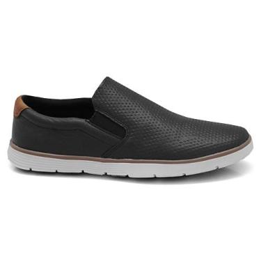 Imagem de Sapatênis Casual Couro Calce Fácil Elástico Slip On - CFT Drop, Preto,