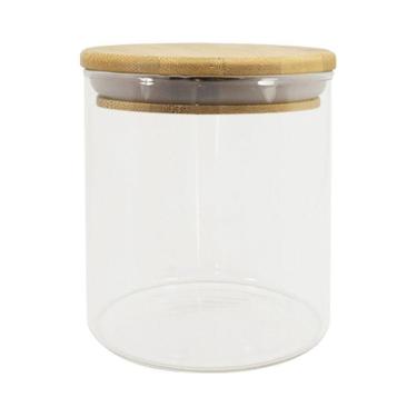 Imagem de Pote De Vidro Com Tampa De Bambu Oikos 500ml Hermético Redondo