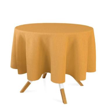 Imagem de Toalha de Mesa Redonda em Tecido Jacquard Dourado Liso Tradicional - J