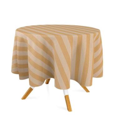 Imagem de Toalha de Mesa Redonda em Tecido Jacquard Dourado Listrado Tradicional
