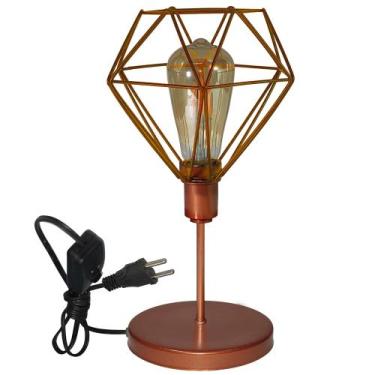 Imagem de Luminária Mesa Abajur Mini Aramado Diamante Cobre P/Decorar - CM GLASS