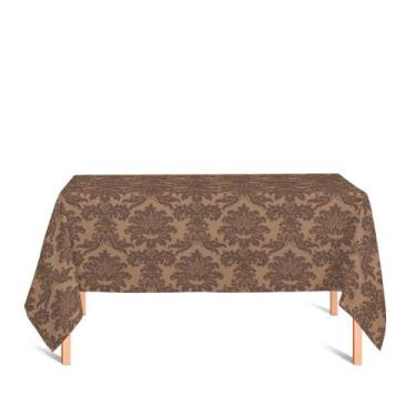 Imagem de Toalha de Mesa Retangular em Tecido Jacquard Marrom Antigo Medalhão Tr