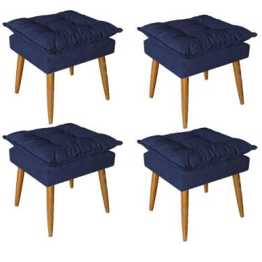 Imagem de Kit 04 Puff Puf Banqueta Opala Para Quarto Sala Recepção Suede Azul Ma