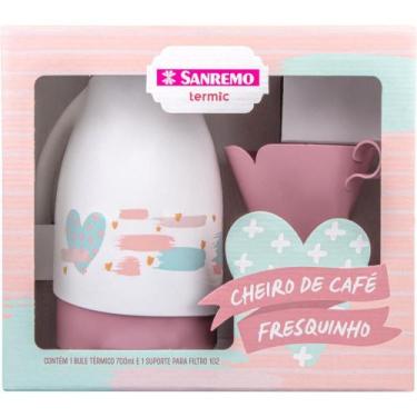 Imagem de Garrafa Térmica Rosca Bule 700ML + Suporte para Filtro 102 BRANCO/ROSA