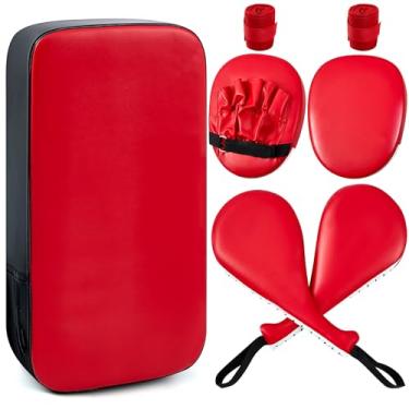 Imagem de Poen 7 em 1 Taekwondo Kick Pad Equipamento de treinamento de boxe luvas de punção artes marciais conjunto de almofadas macias ajustáveis para treinamento de Karatê Muay Thai MMA (vermelho)